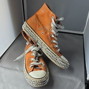 BEAST FASHION Orange High-Top Studded Canvas Sneakers Sz 8.5